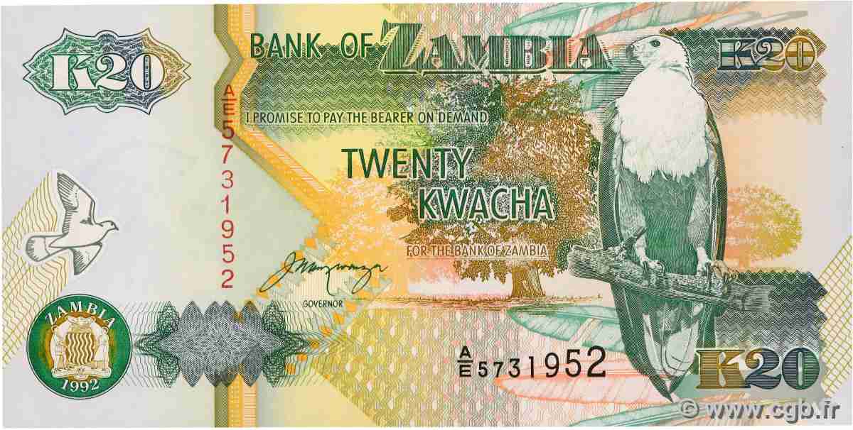20 Kwacha SAMBIA 1992 P.36a fST+