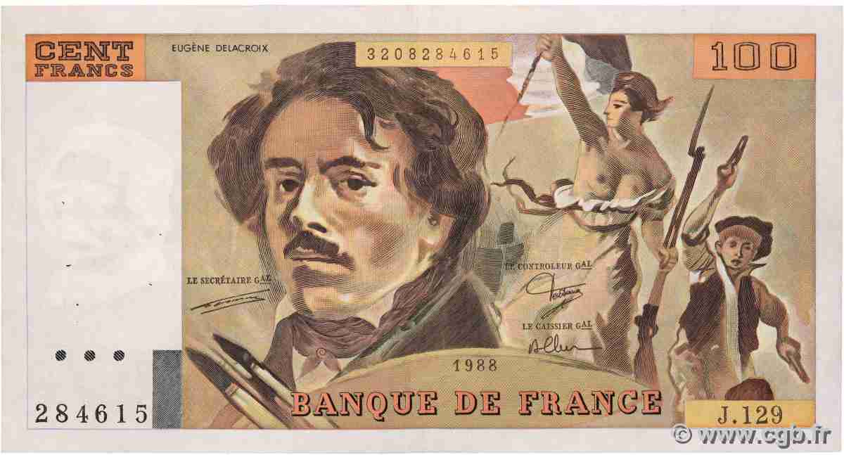 100 Francs DELACROIX modifié FRANKREICH 1988 F.69.12 fSS