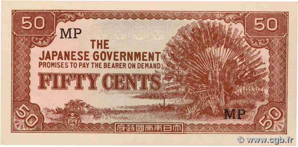 50 Cents MALAYA 1942 P.M04b fST+