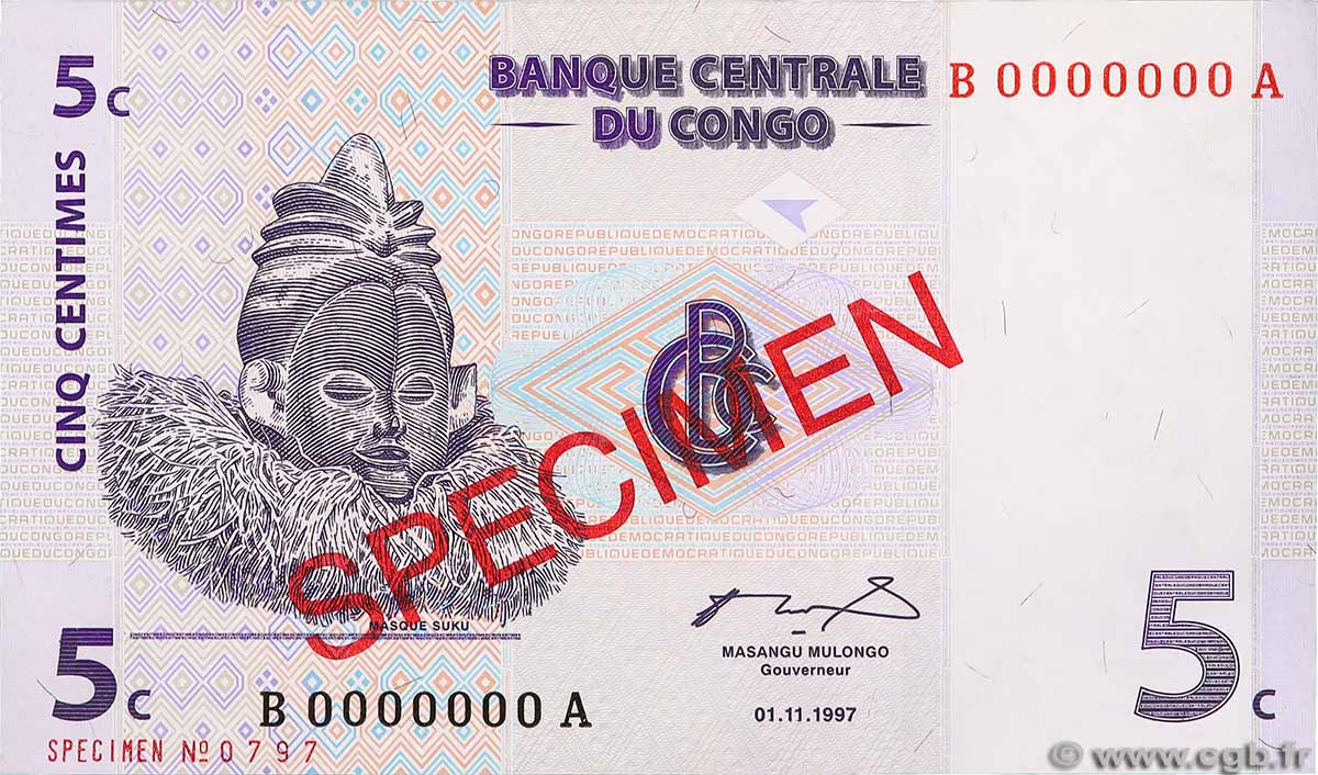 5 Centimes DEMOKRATISCHE REPUBLIK KONGO 1997 P.081s fST+