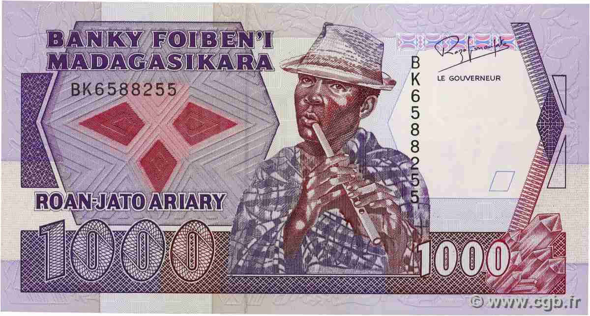 1000 Francs - 200 Ariary MADAGASKAR 1988 P.072b fST+