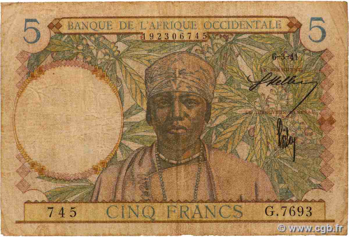 5 Francs AFRIQUE OCCIDENTALE FRANÇAISE (1895-1958) 1941 P.25 B+