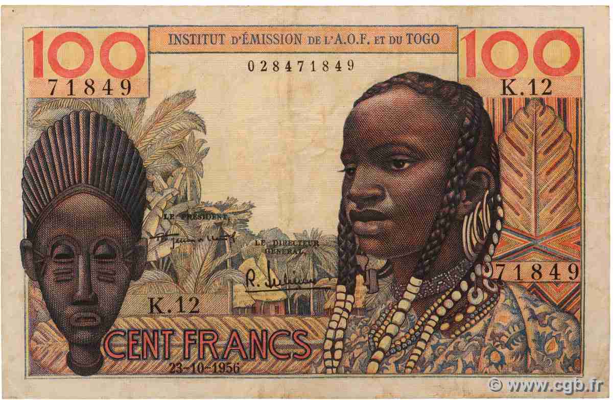 100 Francs FRENCH WEST AFRICA 1956 P.46 S
