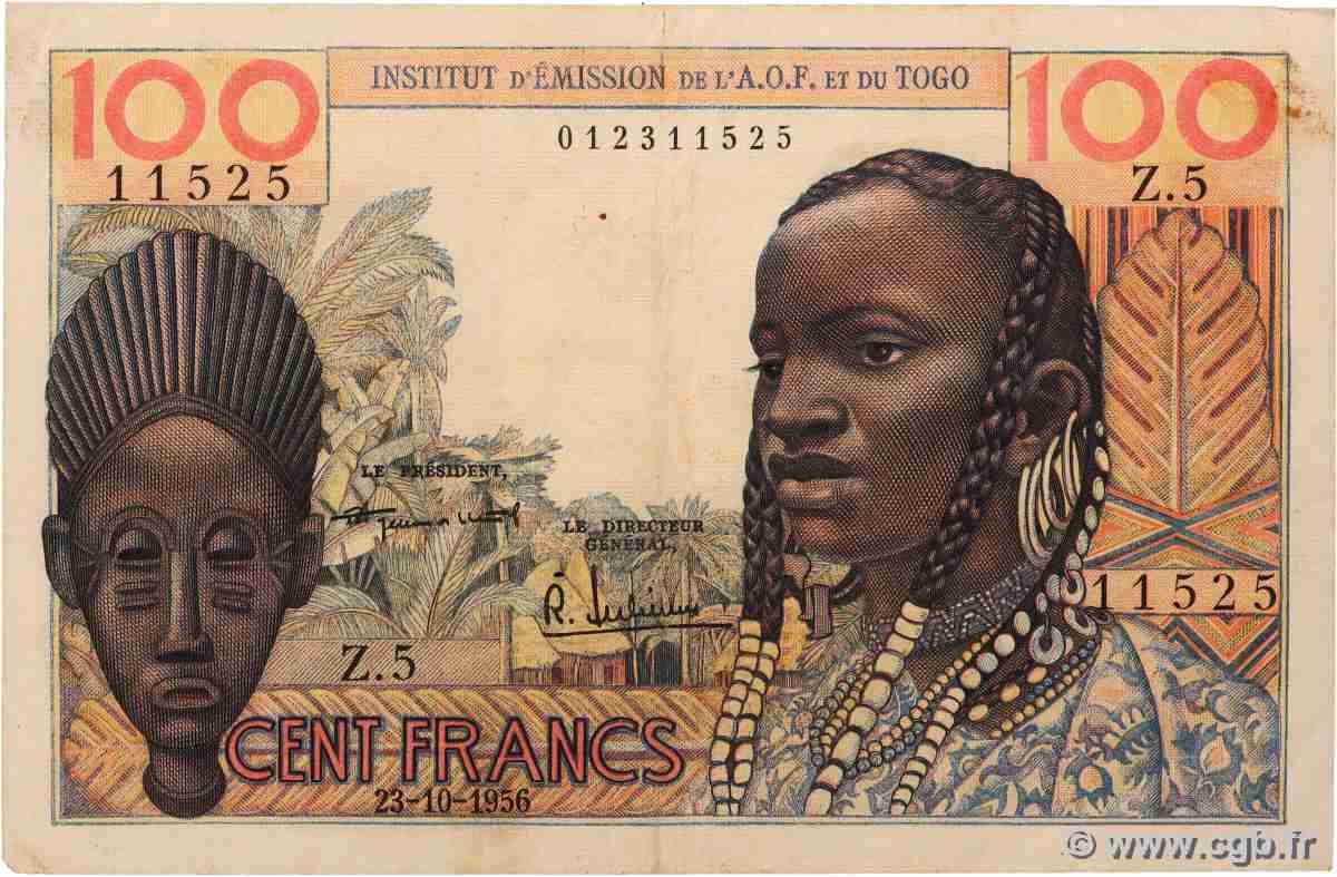 100 Francs AFRIQUE OCCIDENTALE FRANÇAISE (1895-1958) 1956 P.46 TTB