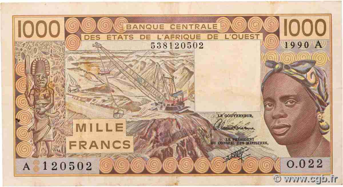 1000 Francs WEST AFRIKANISCHE STAATEN 1990 P.107Aj SS
