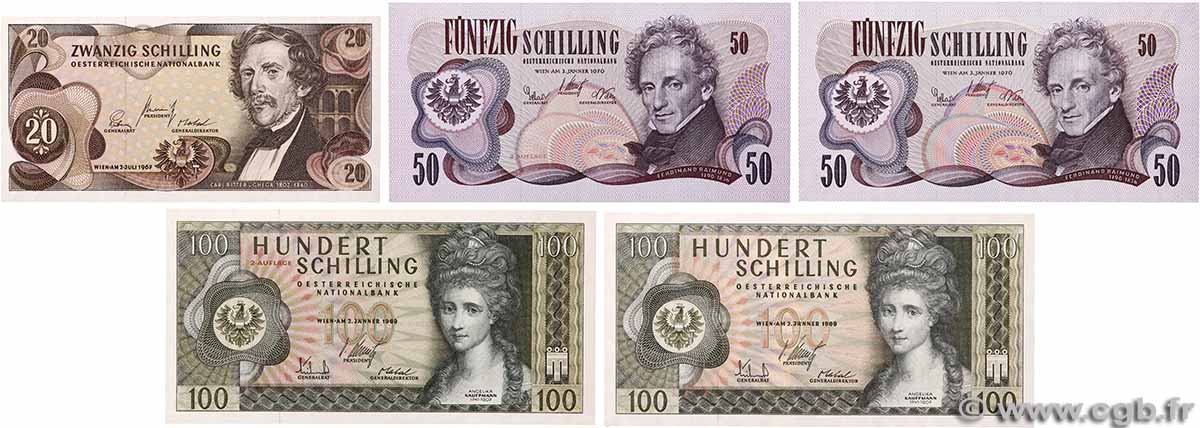 20 au 100 Schilling Lot AUSTRIA 1967 P.142a au P.146a FDC