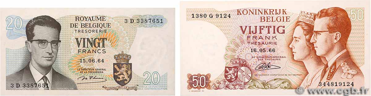 20 et 50 Francs Lot BELGIO 1964 P.138 et P.139 q.FDC