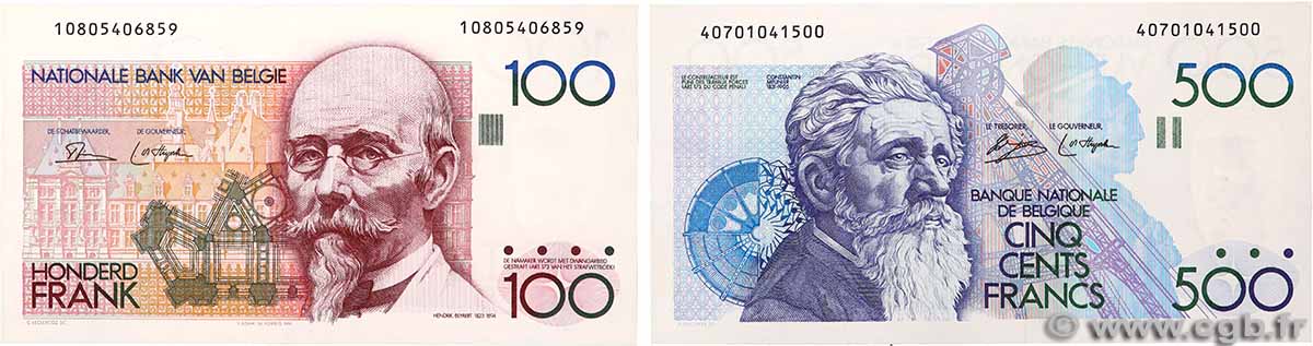 100 et 500 Francs Lot BELGIO 1978 P.140a et P.141a q.FDC