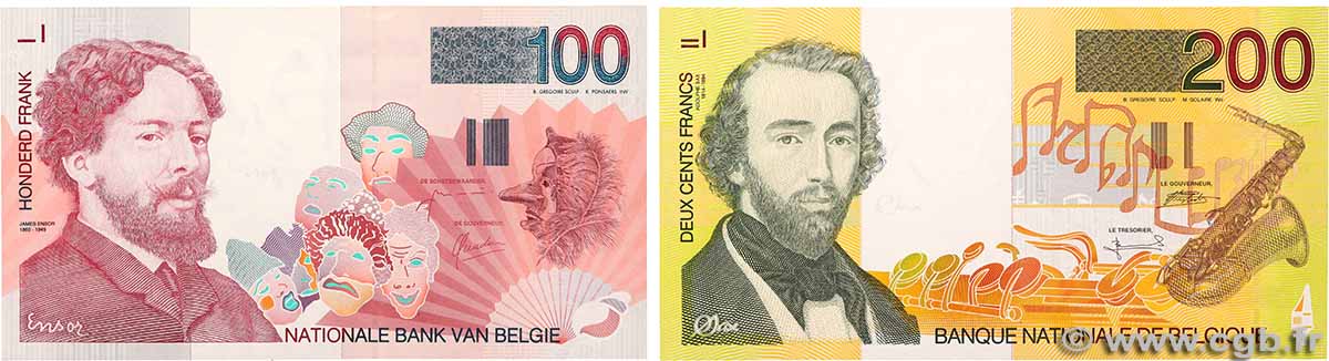 100 et 200 Francs Lot BELGIO 1995 P.147 et P.148 FDC