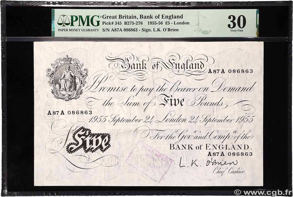 5 Pounds INGHILTERRA 1955 P.345 BB