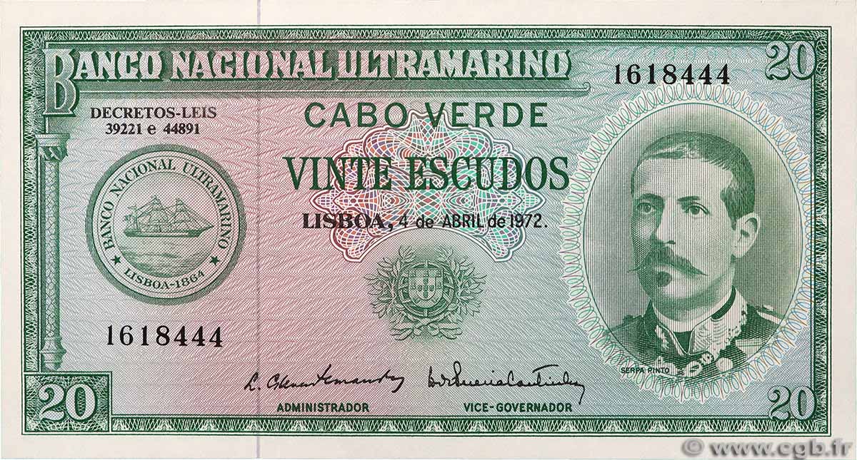 20 Escudos CAPE VERDE 1972 P.52a UNC