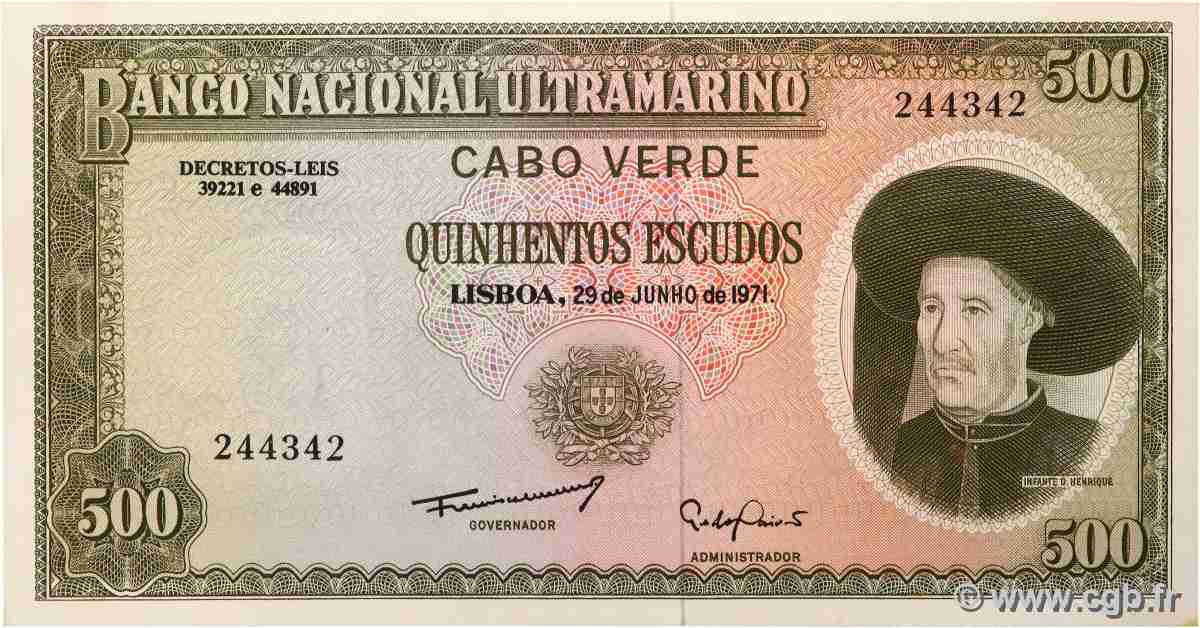 500 Escudos CAPE VERDE 1971 P.53Aa AU