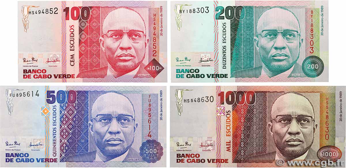 100, 200, 500 et 1000 Escudos Lot CAPE VERDE 1989 P.57a au P.60a UNC