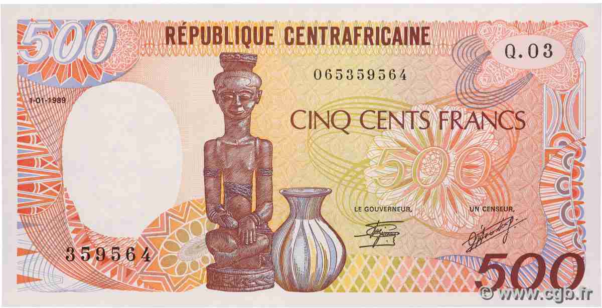 500 Francs type 1985 REPUBBLICA CENTRAFRICANA 1989 A.193d AU