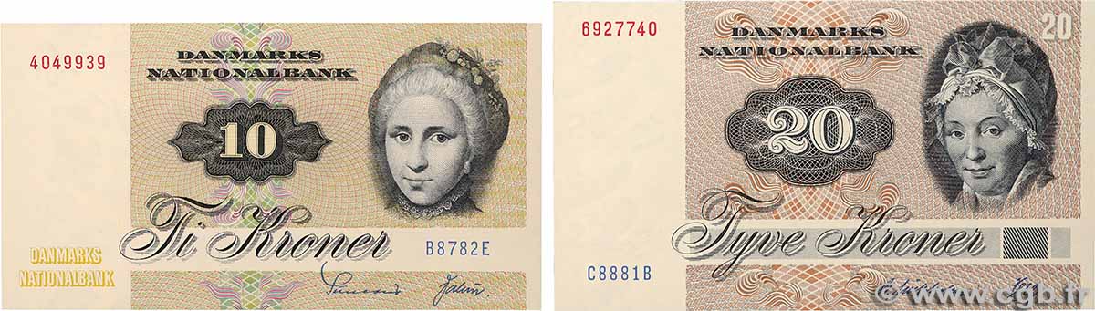 10 et 20 Kroner Lot DINAMARCA 1978 P.048h et P.49h FDC