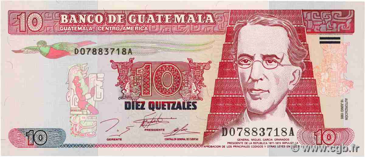 10 Quetzales GUATEMALA 1995 P.089 AU+