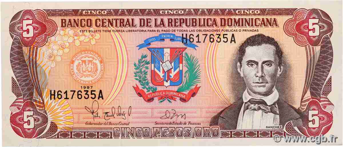 5 Pesos Oro RÉPUBLIQUE DOMINICAINE 1997 P.152b q.SPL