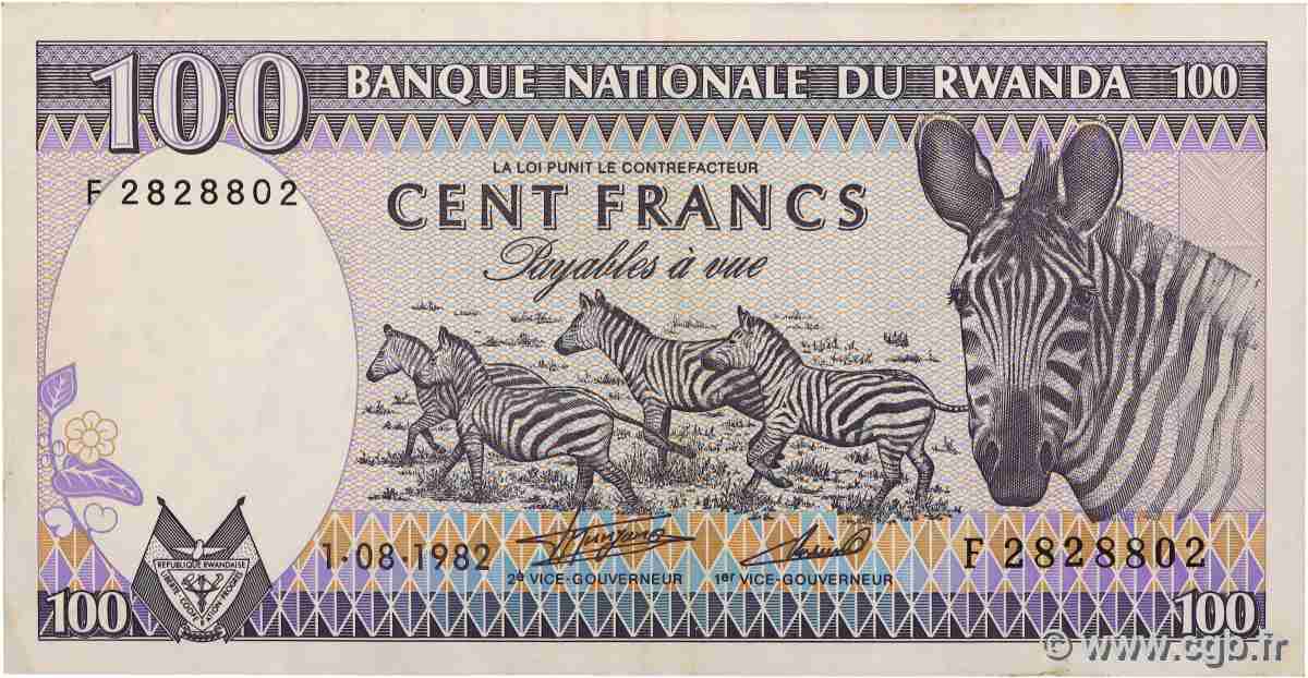 100 Francs RWANDA 1982 P.18 SUP+