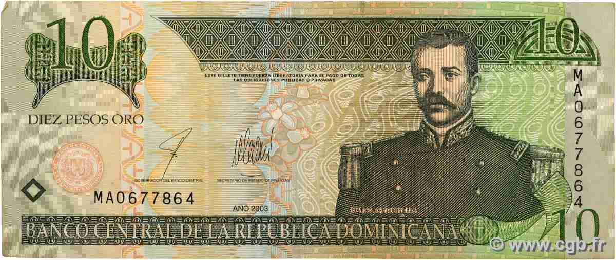10 Pesos Oro RÉPUBLIQUE DOMINICAINE 2003 P.168c TTB
