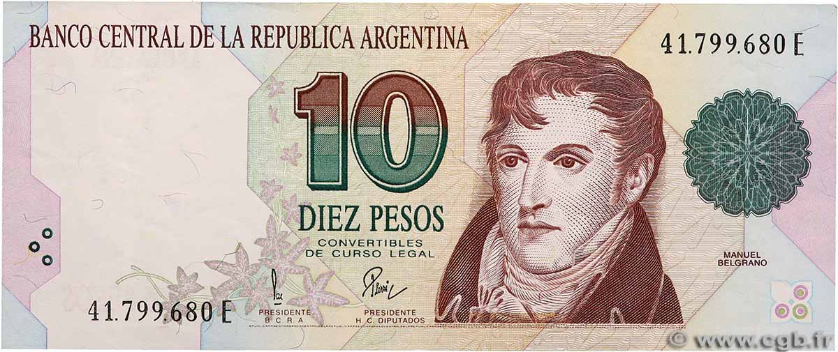 10 Pesos ARGENTINA 1992 P.342b VF+