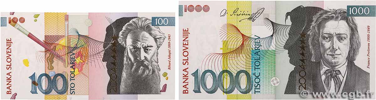 100 et 1000 Tolarjev Lot SLOVENIA 2004 P.28 et P.29 FDC