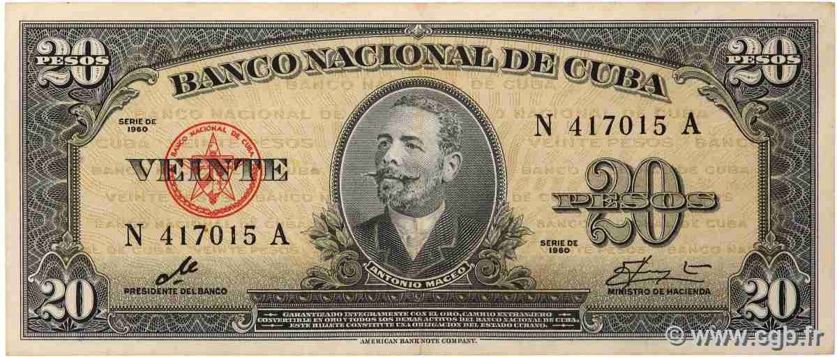 20 Pesos CUBA 1960 P.080c XF