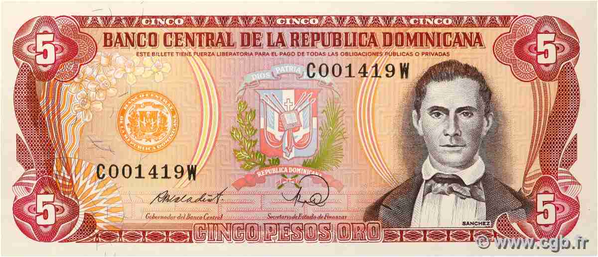 5 Pesos Oro RÉPUBLIQUE DOMINICAINE 1985 P.118c UNC