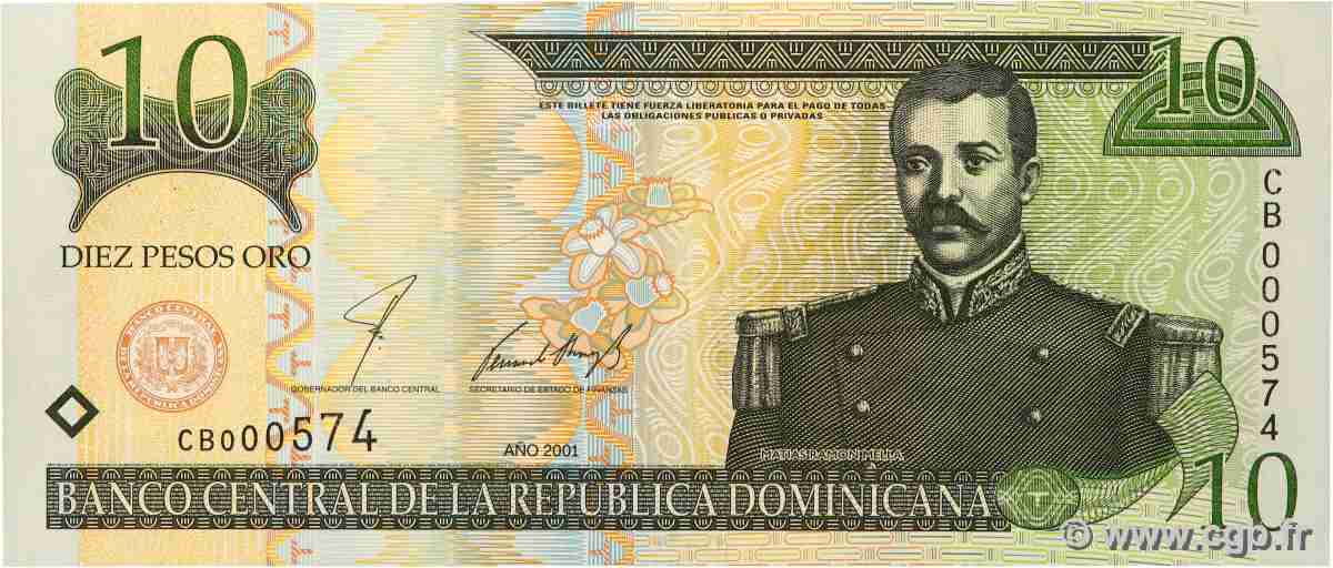 10 Pesos Oro Numéro spécial RÉPUBLIQUE DOMINICAINE 2000 P.165a UNC
