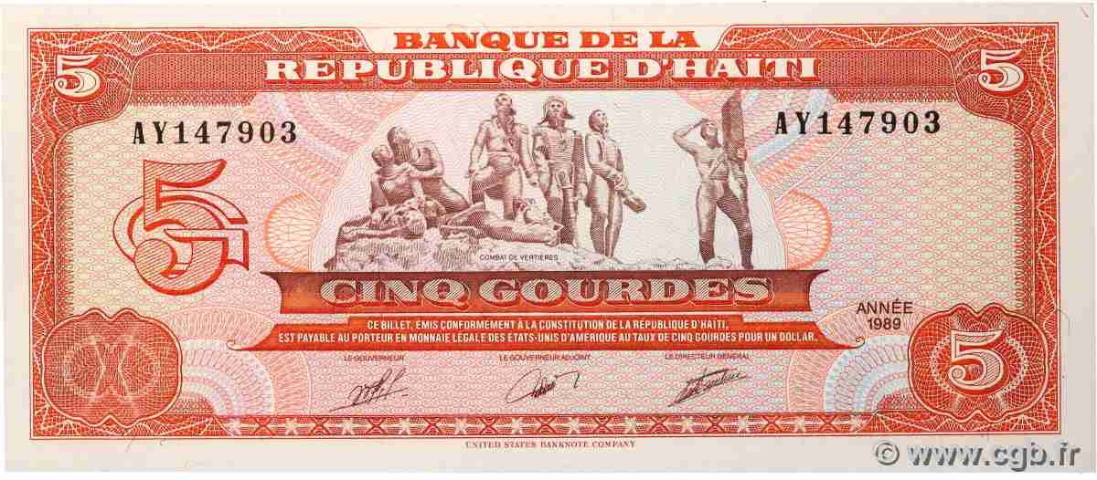 5 Gourdes HAÏTI 1989 P.255a UNC-