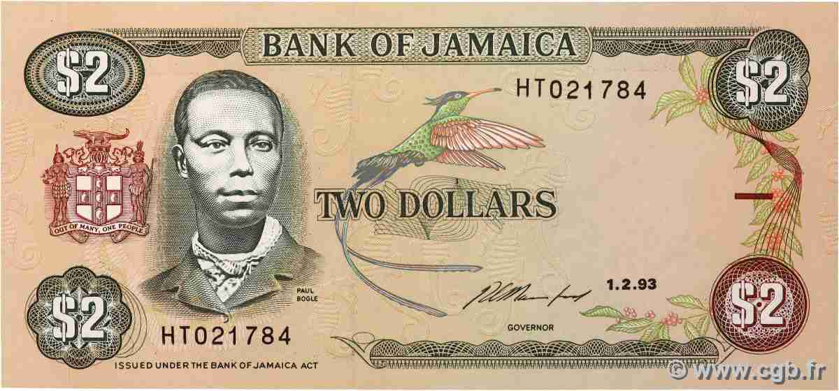 2 Dollars JAMAICA 1993 P.69e UNC