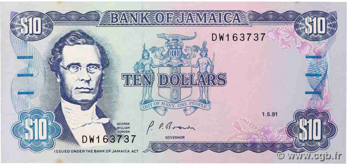 10 Dollars JAMAICA 1991 P.71d UNC-