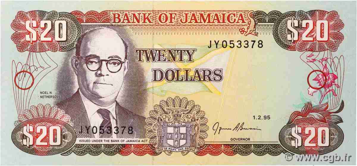 20 Dollars JAMAICA 1995 P.72e UNC