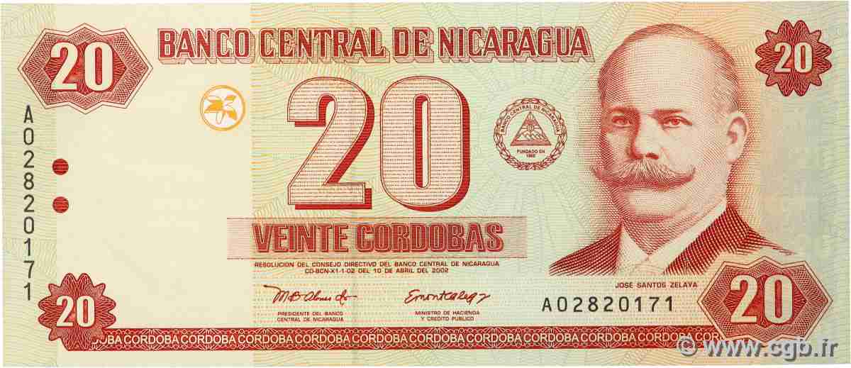 20 Cordobas NICARAGUA 2002 P.192 UNC