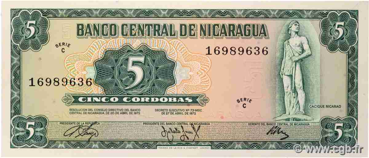 5 Cordobas NICARAGUA 1972 P.122 UNC