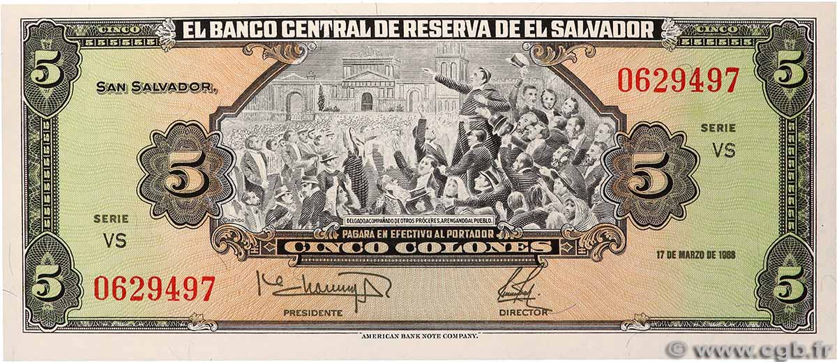 5 Colones EL SALVADOR 1988 P.134b UNC