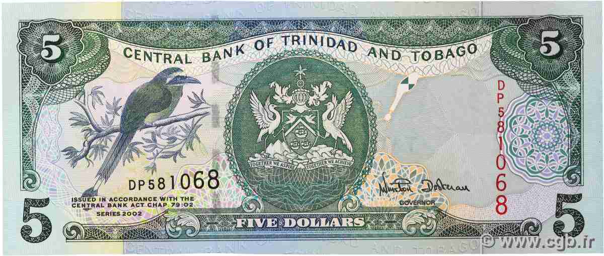 5 Dollars TRINIDAD and TOBAGO 2002 P.42a UNC-