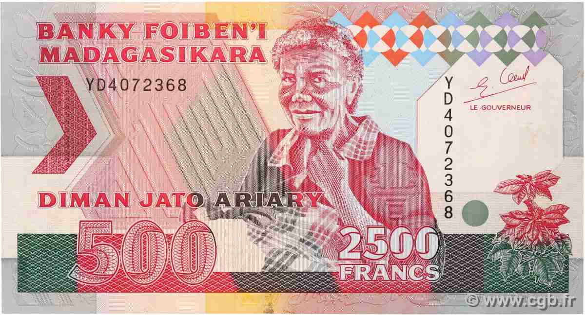 2500 Francs - 500 Ariary MADAGASCAR 1993 P.072Aa SPL