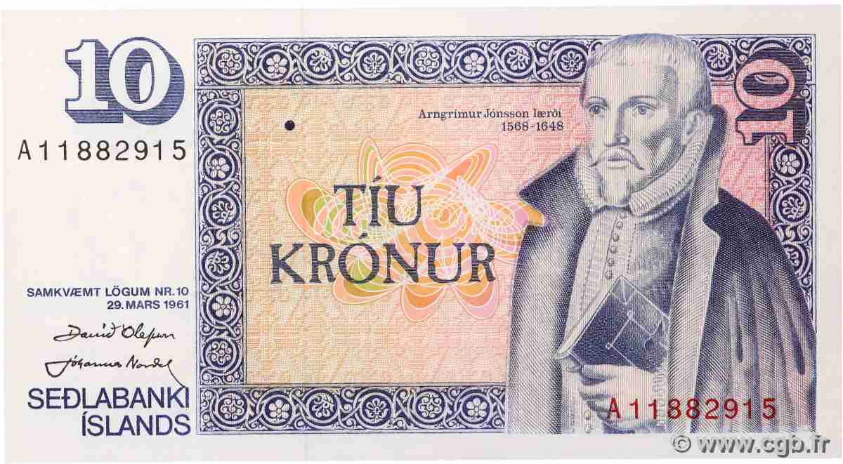 10 Kronur ICELAND 1961 P.48a UNC