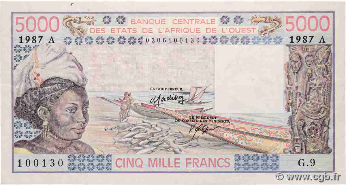 5000 Francs ÉTATS DE L AFRIQUE DE L OUEST 1987 P.108Ap TB+
