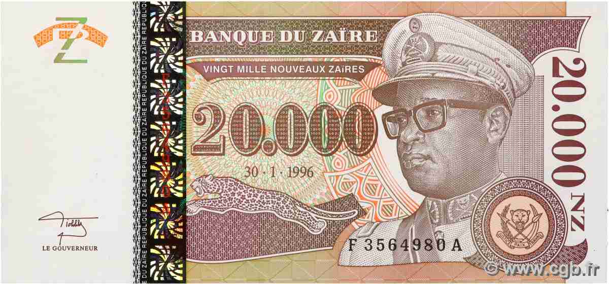 20000 Nouveaux Zaïres ZAIRE 1996 P.72 UNC-