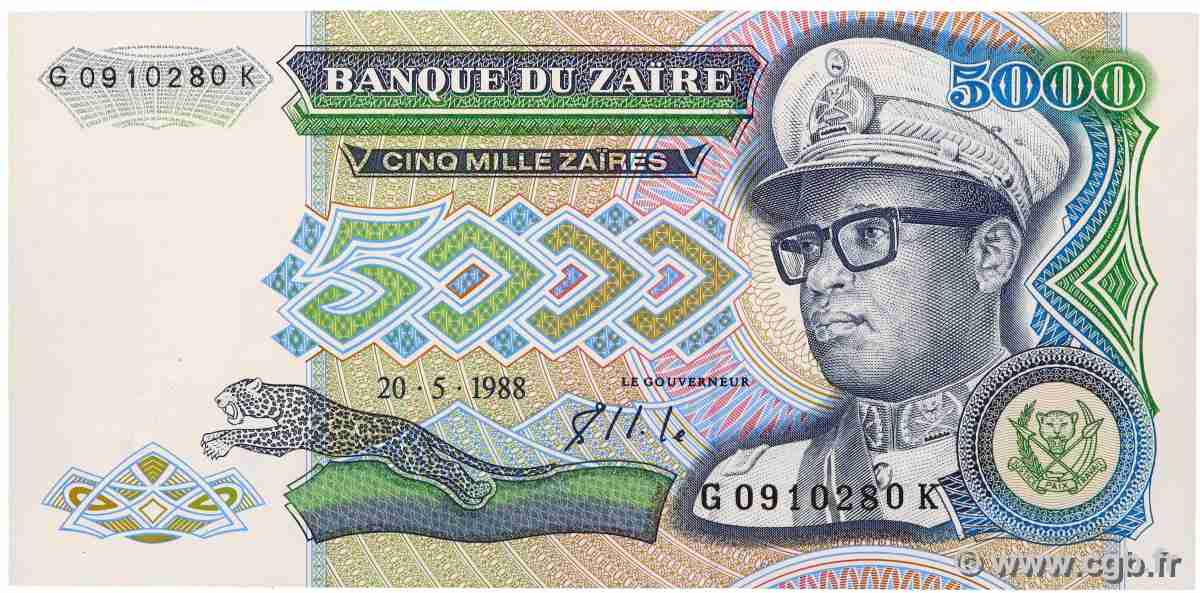 5000 Zaïres ZAIRE 1988 P.37b UNC