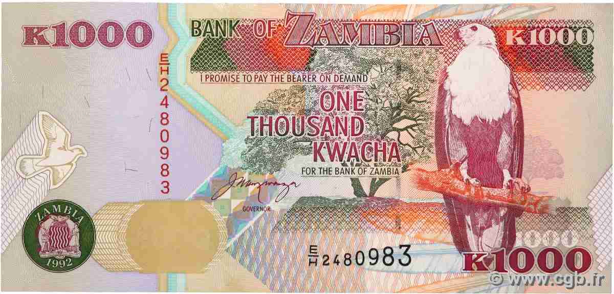 1000 Kwacha ZAMBIA 1992 P.40a AU