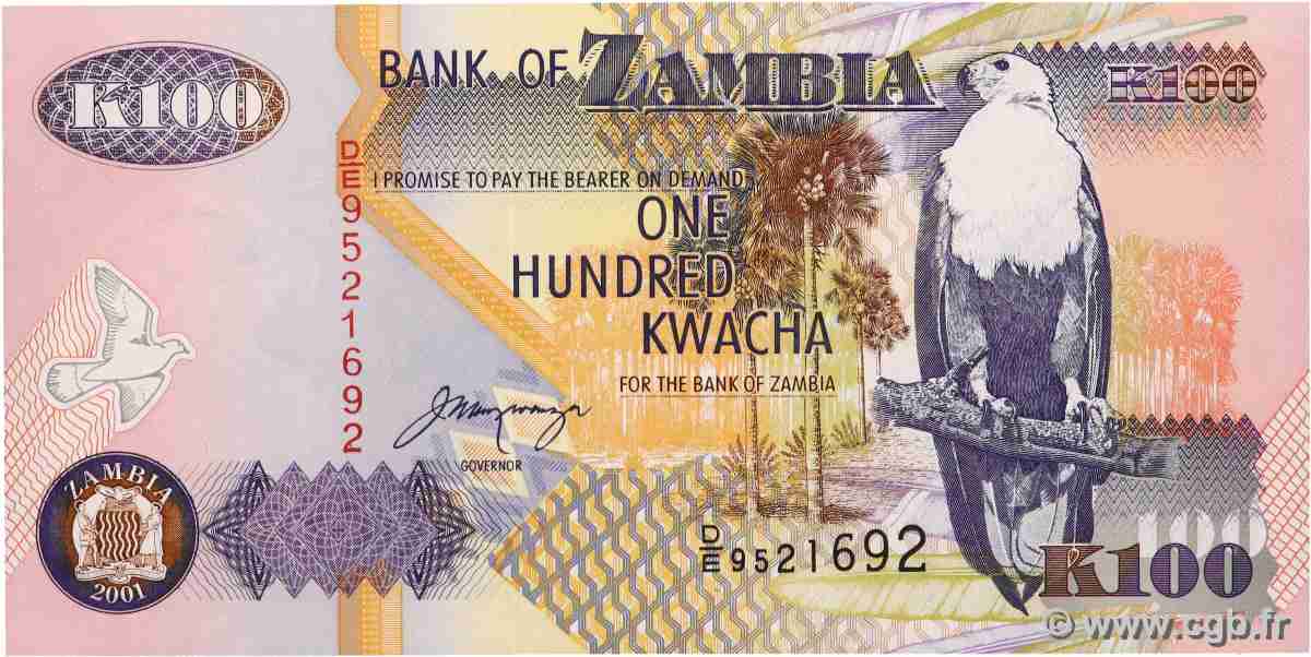 100 Kwacha ZAMBIA 2001 P.38c UNC