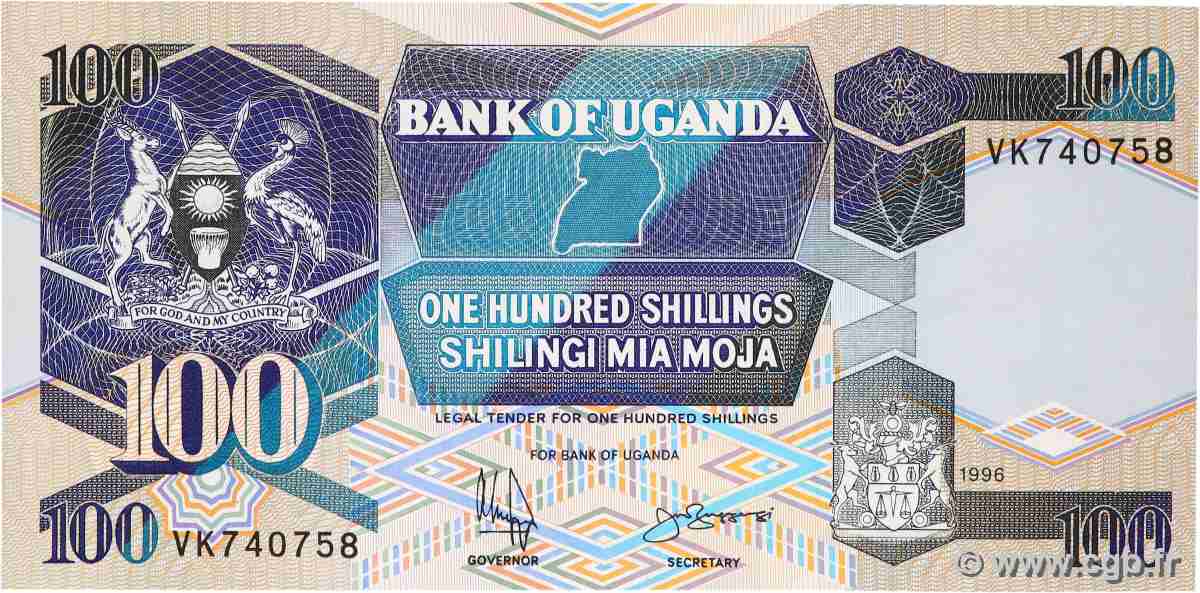 100 Shillings UGANDA 1996 P.31c UNC