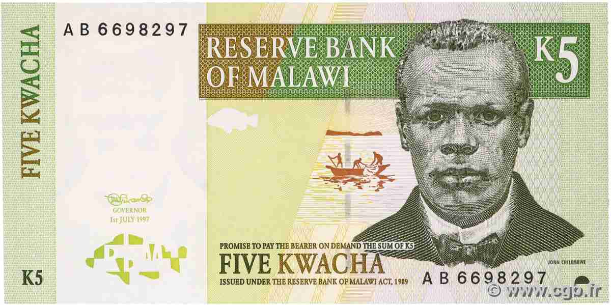 5 Kwacha MALAWI 1997 P.36a UNC