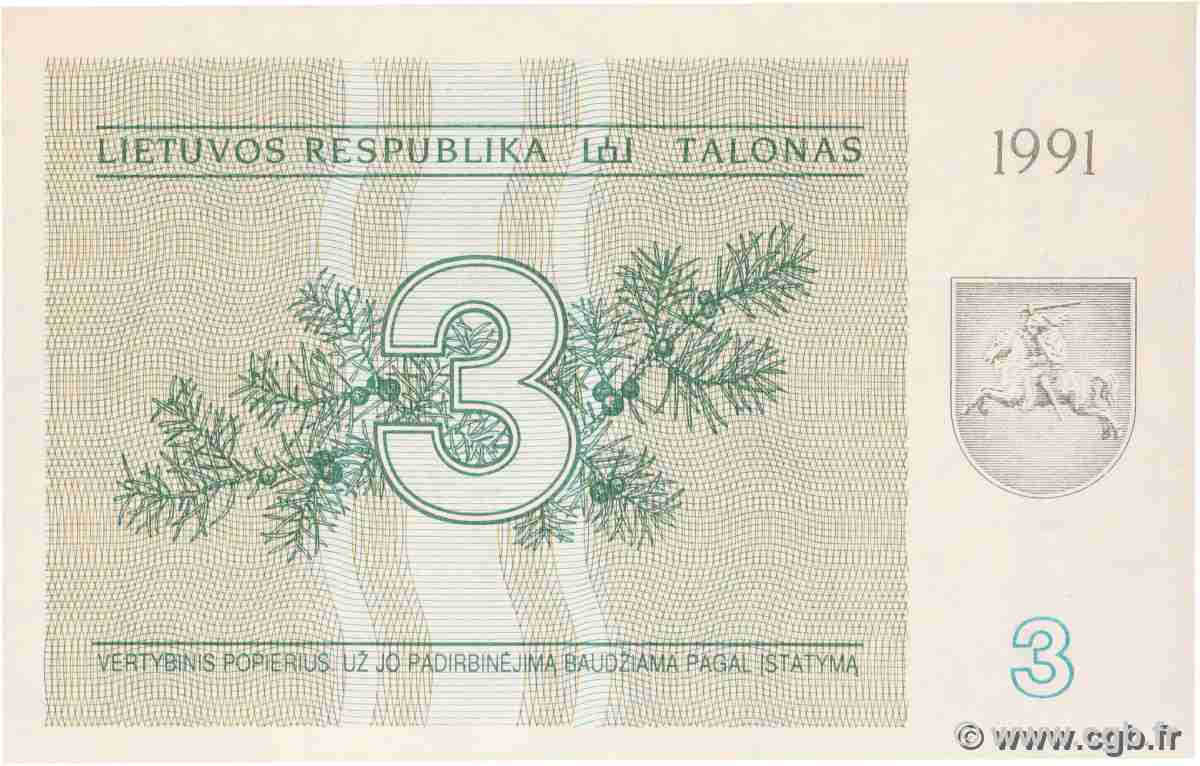3 Talonas LITHUANIA 1991 P.33b UNC