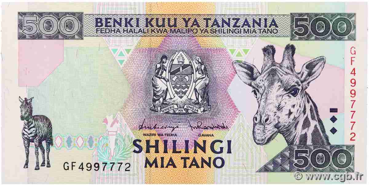 500 Shilingi TANZANIE 1997 P.30 NEUF