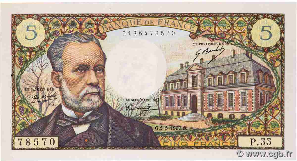 5 Francs PASTEUR FRANCE 1967 F.61.05 VF+