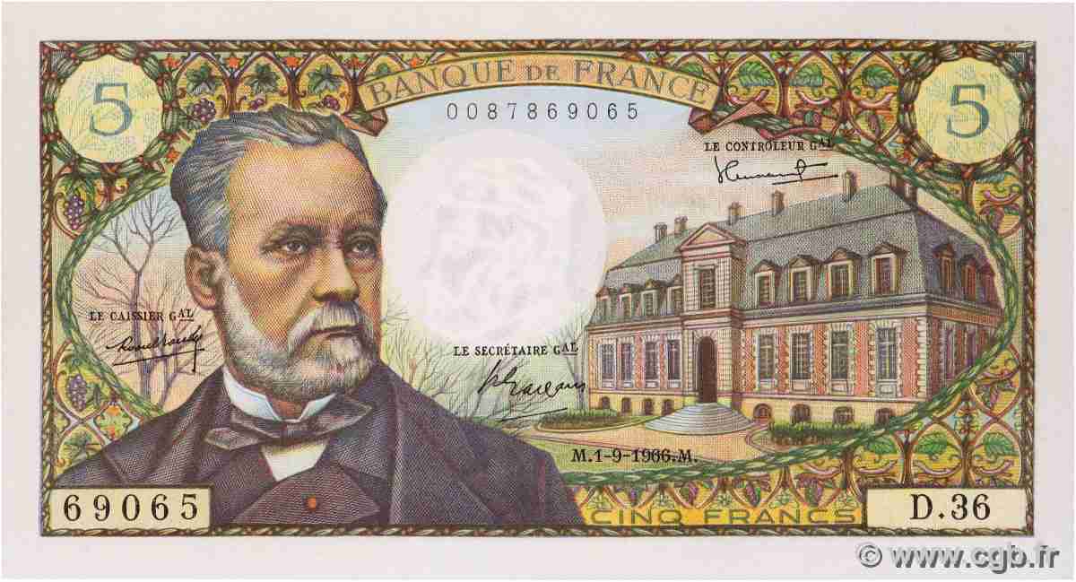 5 Francs PASTEUR FRANCE 1966 F.61.03 XF