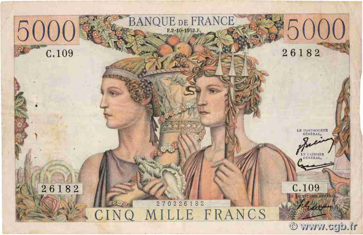 5000 Francs TERRE ET MER FRANCE 1952 F.48.07 F